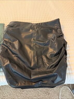 HALARA Black Faux Leather Pencil Skirt with Side Ruching Detail